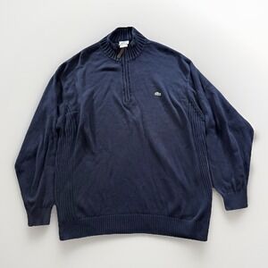 Lacoste 1/4 Zip Mock Neck Sweater Mens Size 9 Blue Pullover Croc Logo Preppy Y2K